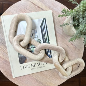 Hand Carved Decorative Wood Chain, 5 Link Chain Book Decor, Coffee Table Decor, Wood Chain Link Decor