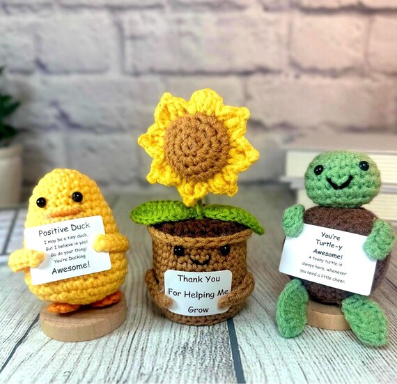 Positive Potato & Emotional Support Pickle, Crochet Animals and Flowers with Stand, Thank You Gift, Coworker Appreciation, Mother's Day Gift