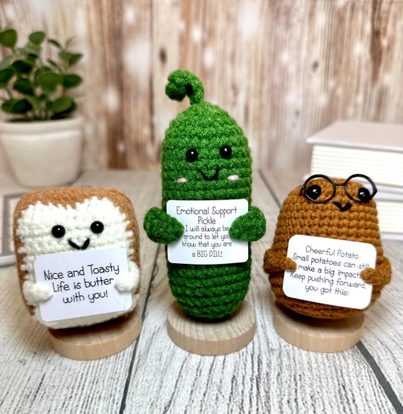 Emotional Support Crochet Gifts, Handmade Positive Crochet Animals, Flowers & Food, Funny Desk Decor, Coworker Appreciation, Gifts for Staff