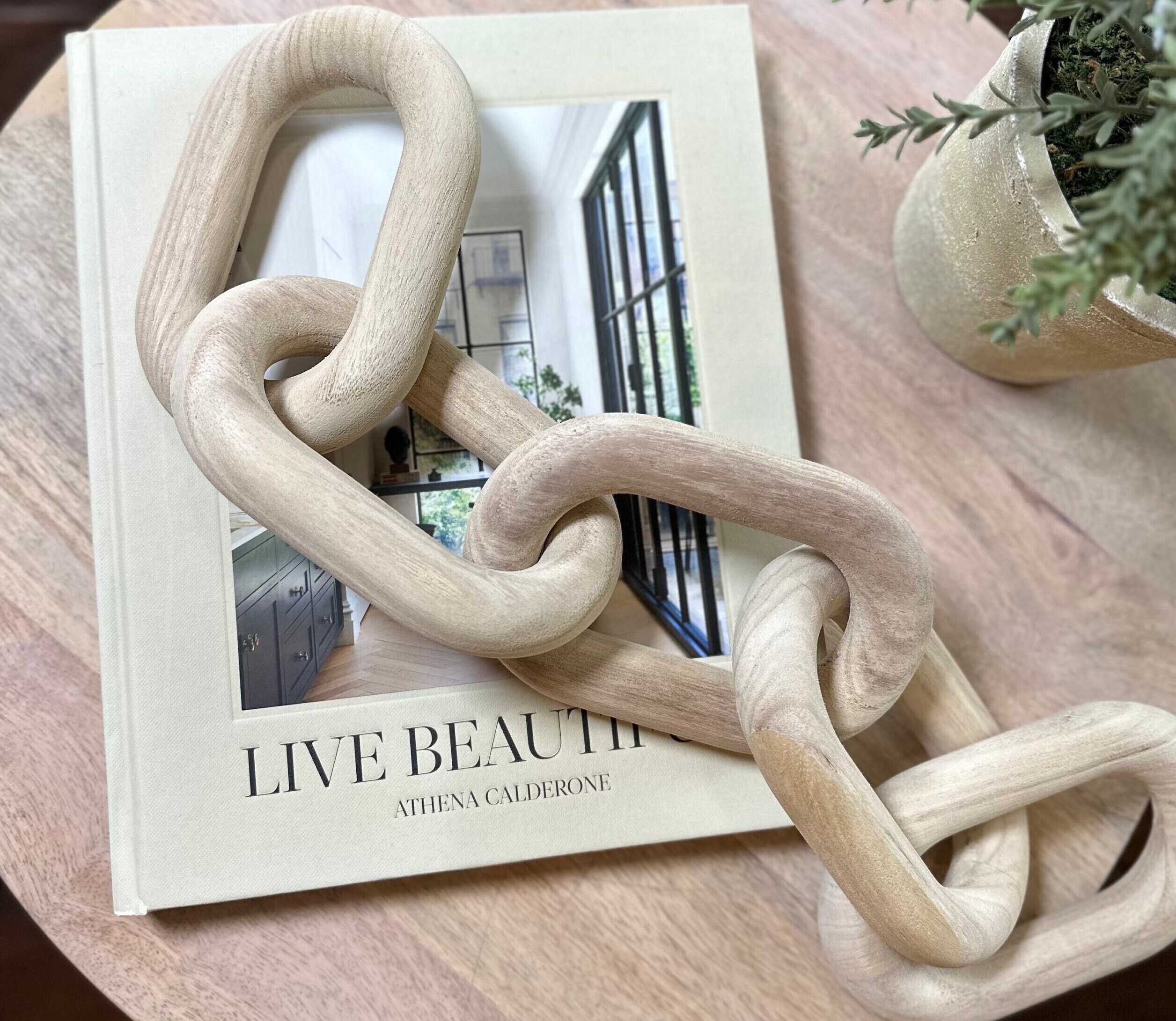 5 Link Wood Link Decor for Coffee Table, Decorative Accent for Bookshelf, Wooden Decor Object, Bookshelf Decor Accent, Housewarming Gift