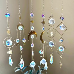 Suncatcher Set of 6, Moon Prism Window Hanging, Rainbow Maker Window Decor, Gold Suncatcher, Gift for Mom