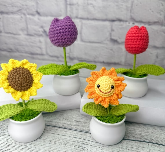 Emotional Support Crochet Desk Plant, Crochet Sunflower, Handmade Tulip, Crochet Flower Thank You Gifts, Employee Appreciation