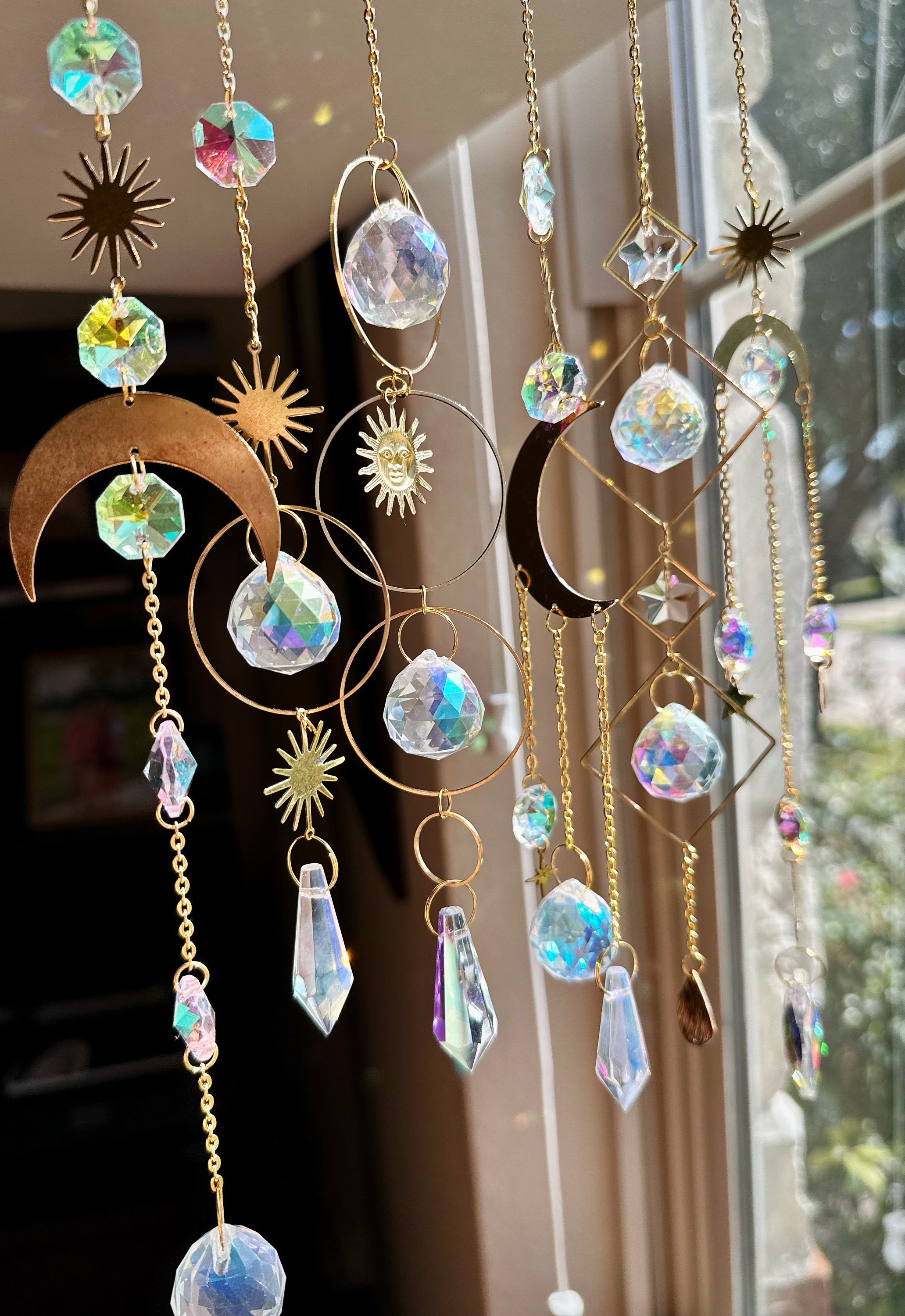 Hanging Crystals Suncatcher Sun Catcher with Chain Pendant Moon Ornament  Crystal Balls for Window Home Garden Christmas Day Party Wedding  Decoration, Silver 