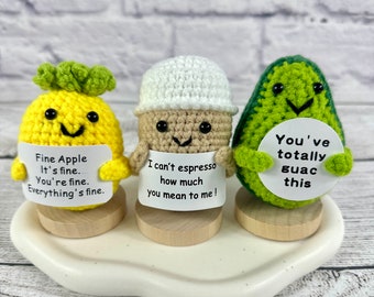 Crochet Avocado Positive Support Gift, Desk Buddy, Emotional Support Avocado, Encouraging Gift, Funny Gifts for Friends and Family