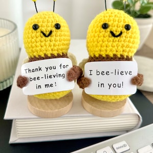 Positive Potato Gift with Stand, Cute Handmade Crochet Positive Potato, Send a Hug, Thinking of You, Cheer Up Gift, Graduation Gift Thanks Bee + Stand