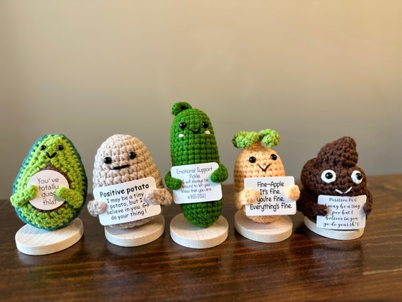 Handmade Emotional Support Avocado With Stand, Cute Crochet Positive Guac  Avocado, Coworker Gift, Anxiety Gift, Thinking of You Gift 