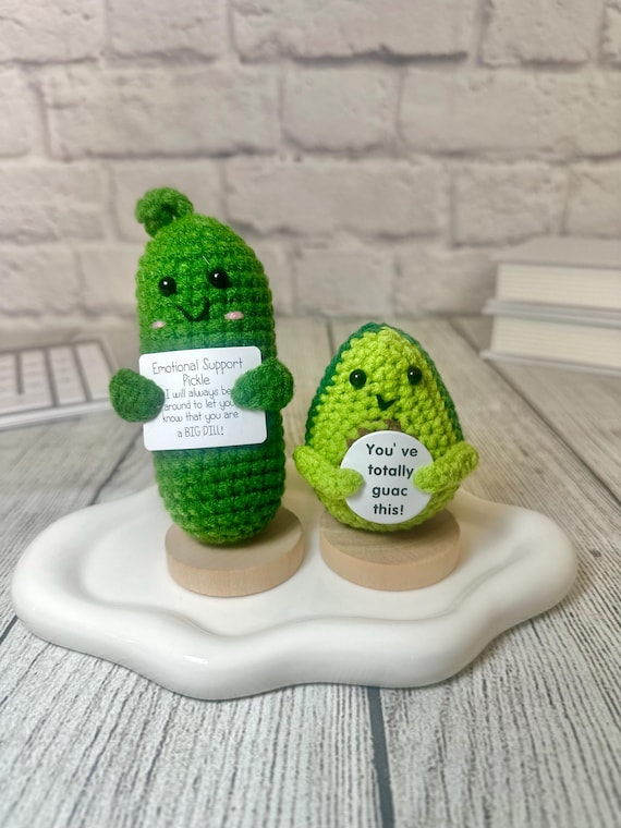 Mini Funny Emotional Support Pickle Gift With Stand, Cute Crochet