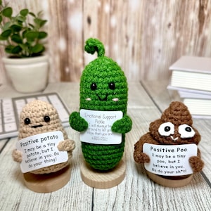 Positive Potato & Emotional Support Pickle, Crochet Animals and Flowers, Thank You Gift, Funny Coworker Gift, Desk Decor