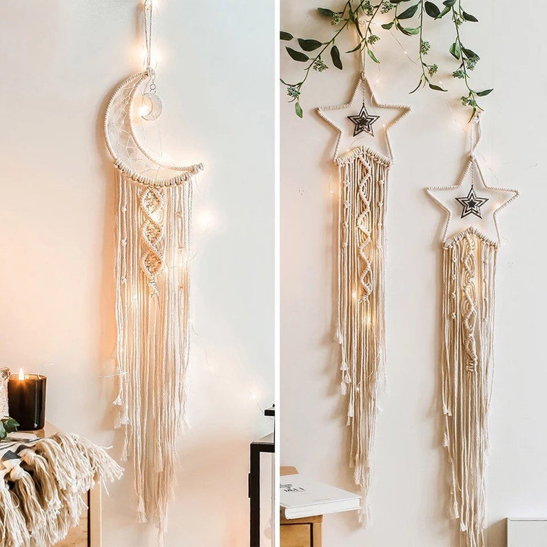 Handmade Moon Star Macrame Dream catcher Wall Hanging image 1