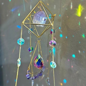 Amethyst Gemstone Suncatcher: Crystal Prism Window Hanging Decor