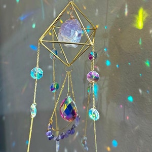 Gemstone Hanging Suncatcher, Healing Crystal Prism, Hanging Amethyst Gemstone SunCatcher, Gifts for Her, Window Hanging Decor, Rainbow Maker