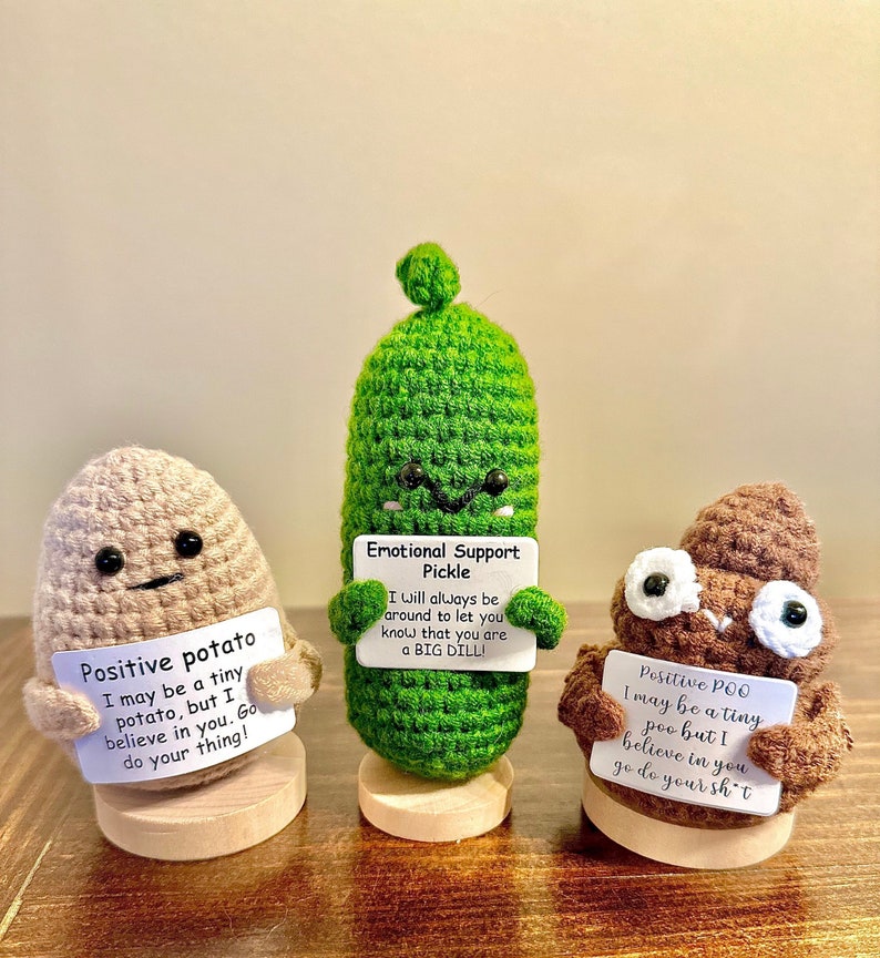 Positive Potato Gift with Stand, Cute Handmade Crochet Positive Potato, Send a Hug, Thinking of You, Cheer Up Gift, Graduation Gift Potato + Stand