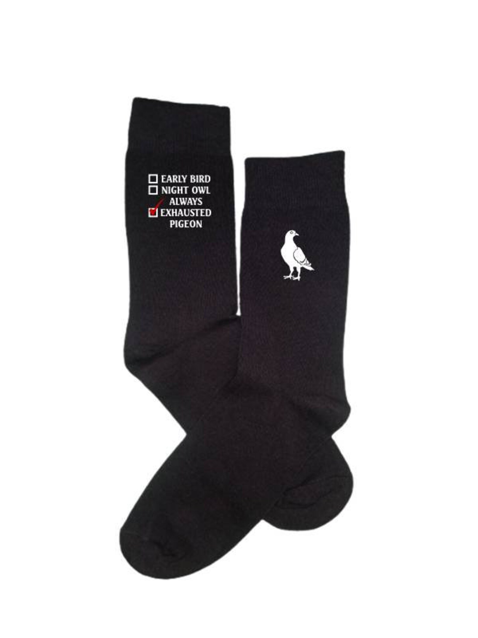 Always Exhausted Pigeon Socks Early Bird Night Owl Bird Gift Sarcastic Socks Funny Socks Socks