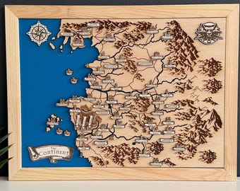 Witcher World Wooden Map Handmade  | Engraved Plywood Fantasy Decor