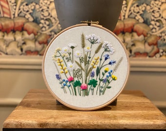 Meadows of Cotswold Hand Embroidered Hoop Art