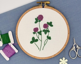 Wildflowers Collection - Red Clover 5.5" Hand Embroidered Hoop Art