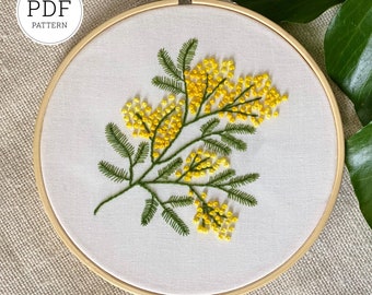 Mimosa Embroidery Pattern, Floral Design (PDF Download )