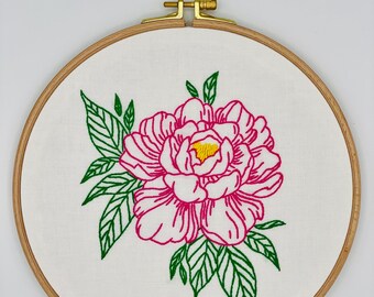 Pink Peony Hand Embroidered 9-Inch Hoop Art