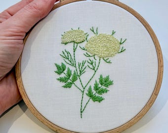Wildflowers Collection - Queen Anne's Lace 5.5" Hand Embroidered Hoop Art