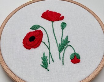 Wildflowers Collection - Red Meadow Poppy 5.5" Hand Embroidered Hoop Art