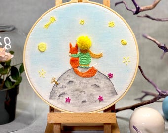 The Little Prince & Fox Hand Embroidered 8 inch Hoop Art