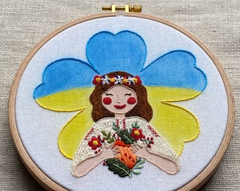 Ukrainian Girl Hand Embroidered Hoop Art