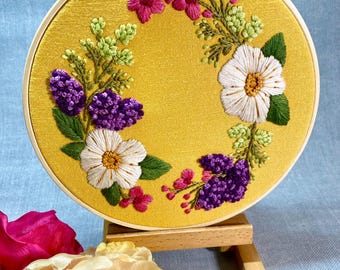 Sunny Meadow Floral Wreath | Hand Embroidered 8" Hoop Art