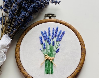 Lavender Hand Embroidered Hoop Art