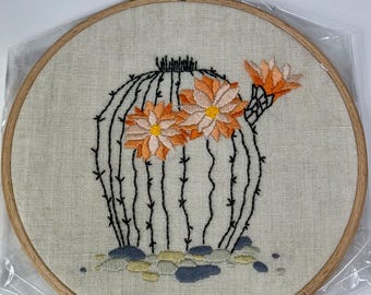 Blooming Cactus Hand Embroidered 8-Inch Hoop Art