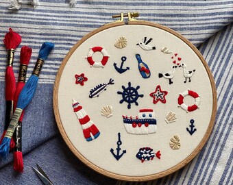 Beach Holiday Hand Embroidered 8 inch Hoop Art