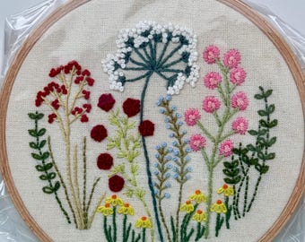 Wildflower Meadow Hand Embroidered 6.5-inch Hoop Art