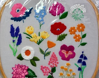 Wildflower Sampler  Hand Embroidered 10-Inch Hoop Art / wall display