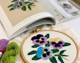 Pansies Wool Hand Embroidered Hoop Art
