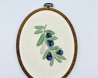 Olive Branch Embroidered Oval Hoop Art