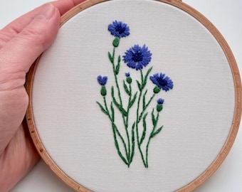 Wildflowers Collection - Blue Cornflower Meadow Bloom 5.5" Hand Embroidered Hoop Art