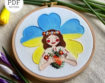 Ukrainian Girl Embroidery Pattern, Folk Art DIY, Beginner Hand Embroidery Design (PDF Download)