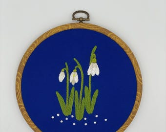Snowdrops Botanical Hand Embroidered 7-Inch Hoop Art
