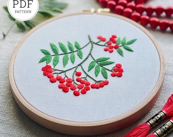Rowan Berry Embroidery Pattern , Mountain Ash Embroidery, Beginner Floral (PDF Download)