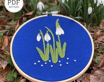 Snowdrop Embroidery Pattern, Floral Embroidery, Beginner (PDF Download)