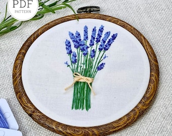 Lavender Floral Hand Embroidery pattern (PDF Download )