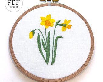 Daffodils Embroidery Pattern,  Wildflowers Collection (PDF Download)