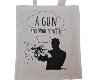 A gun and wool confetti bag