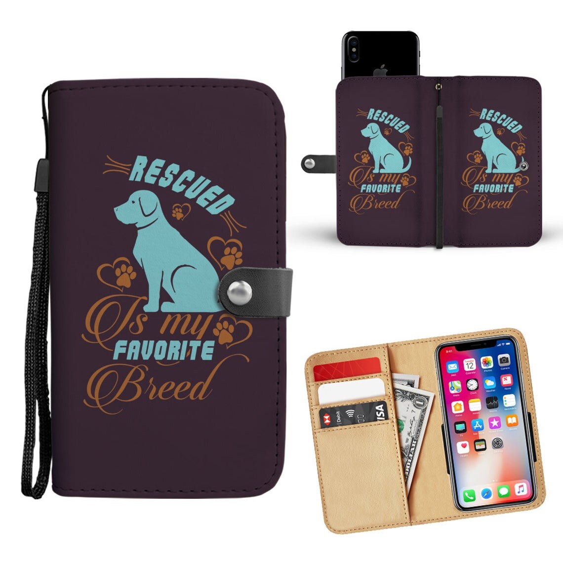 Dog Wallet Phone Case Custom Personalized Protective Cell Etsy