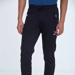 Black Sweatpant, Navy Blue Sporty Pant, Comfortable Daily Wear, Elastic Waist Sweatpants, Zippered Pocket Sports Tracksuit,Casual Sportswear image 1