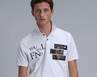 Mandy Smart Men's Polo T-Shirt, Floral Polo Tee Shirt, Cotton Printed Buttoned Collar Tee Shirt, Casual Stylish T-Shirt, Flexible Tee Shirt