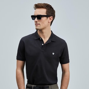 Laon Smart Men's Polo T-Shirt, Unique Embroidery Pique Cotton Polo Shirt, Golf Shirt for Men, Vintage Shirt Gift for Dad, Plain Polo T Shirt