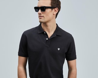 Laon Smart Men's Polo T-Shirt, Unique Embroidery Pique Cotton Polo Shirt, Golf Shirt for Men, Vintage Shirt Gift for Dad, Plain Polo T Shirt