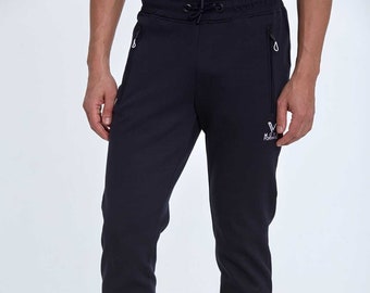 Black Sweatpant, Navy Blue Sporty Pant, Comfortable Daily Wear, Elastic Waist Sweatpants, Zippered Pocket Sports Tracksuit,Casual Sportswear