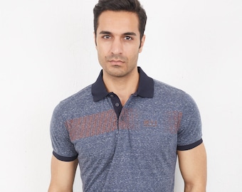 Sean Polo Men's T-Shirt, Minimalist Button Collar Ribbed Tee Shirt, Logo Printed Short Sleeve Shirt For Sport Wear, Washable Slim Fit Tee
