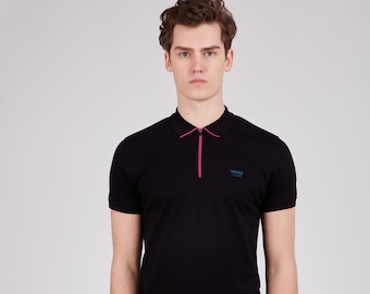 Carl Polo Men's T-Shirt, Minimalist Polo Printed T-Shirt, Cotton Ribbed Sleeves Branded Tee Shirt For Sport Men, Light Weight Classic Tshirt